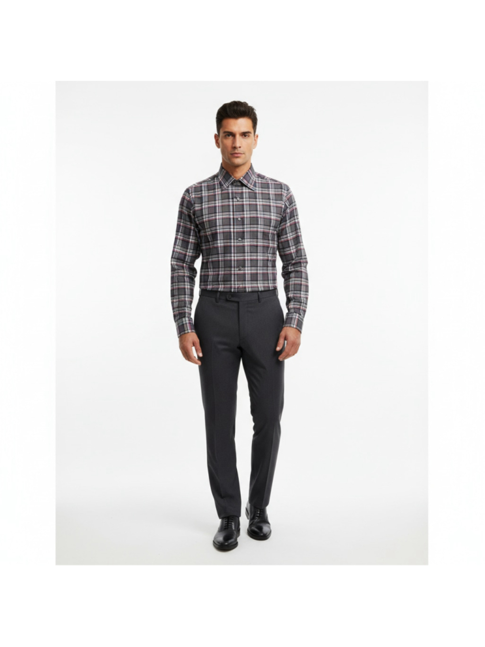 Mirto NWT Men's Shirt XL Plaid Purple Grey Textured Cotton Spain Retail $199